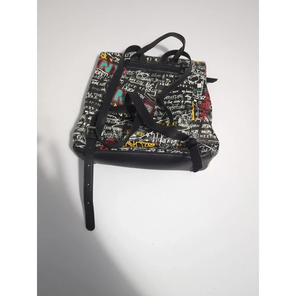 DKNY Tilly Graffiti Fold Over Backpack Purse Top Handle Zip Adjustable